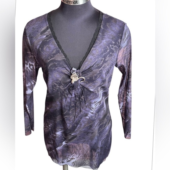 V Cristina Tops - V Cristina Black & Purple Top w/ Dragon Embellishment Size XL NWOT